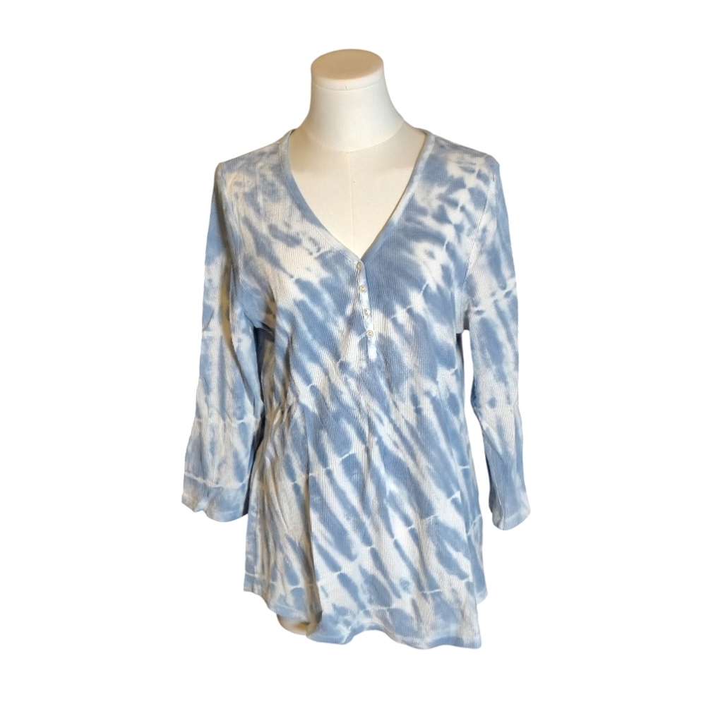 Nwot Style & Co. Blue White Tie Dye Long Sleeve Waffle Knit Thermal Tee Size XL